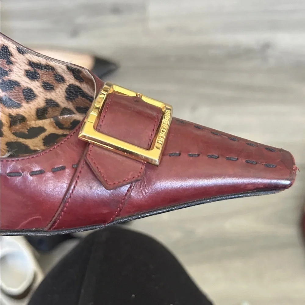 Dolce & Gabbana Vintage Brown Burgundy Women's Pointy Shoes with Gold Buckle